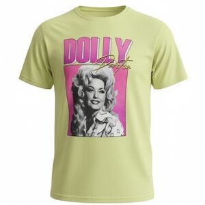 Dolly Parton Retro Graphic T-Shirt XL Yellow — Pink Portrait Print — 100% Cotton